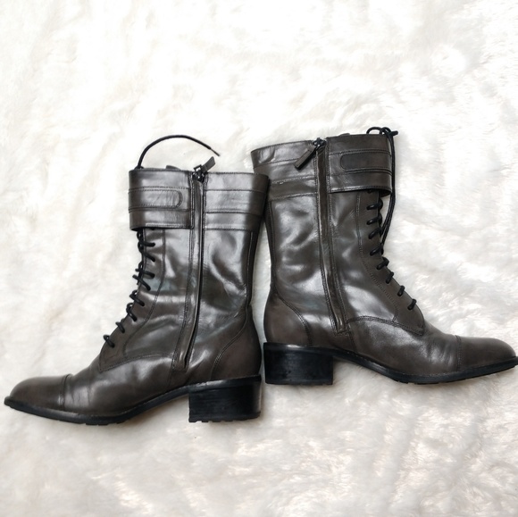 Cole Haan Nike Air Grey Leather Combat Boots - Picture 2 of 7